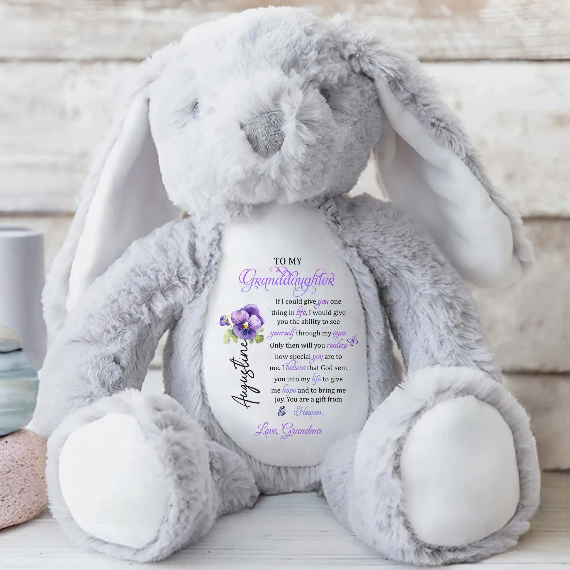 To My Granddaughter, If I Could Give You One Thing In Life, Stuffed Bunny And Flower - Personalized Stuffed Bunny - GDT272_BUN
