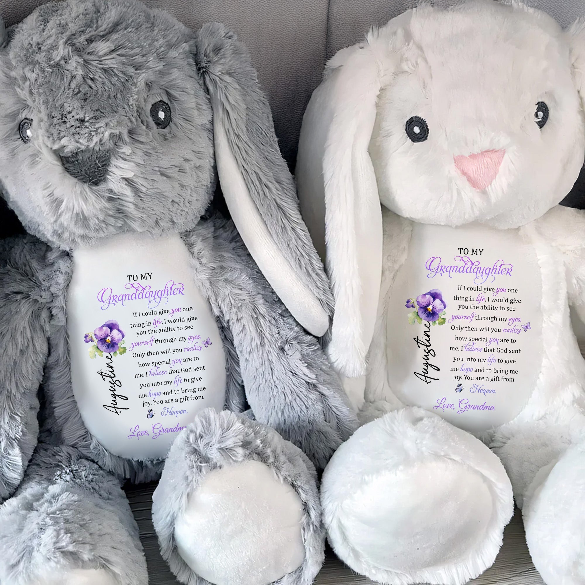 To My Granddaughter, If I Could Give You One Thing In Life, Stuffed Bunny And Flower - Personalized Stuffed Bunny - GDT272_BUN