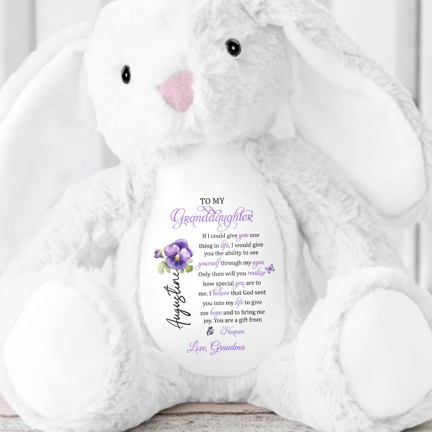 To My Granddaughter, If I Could Give You One Thing In Life, Stuffed Bunny And Flower - Personalized Stuffed Bunny - GDT272_BUN