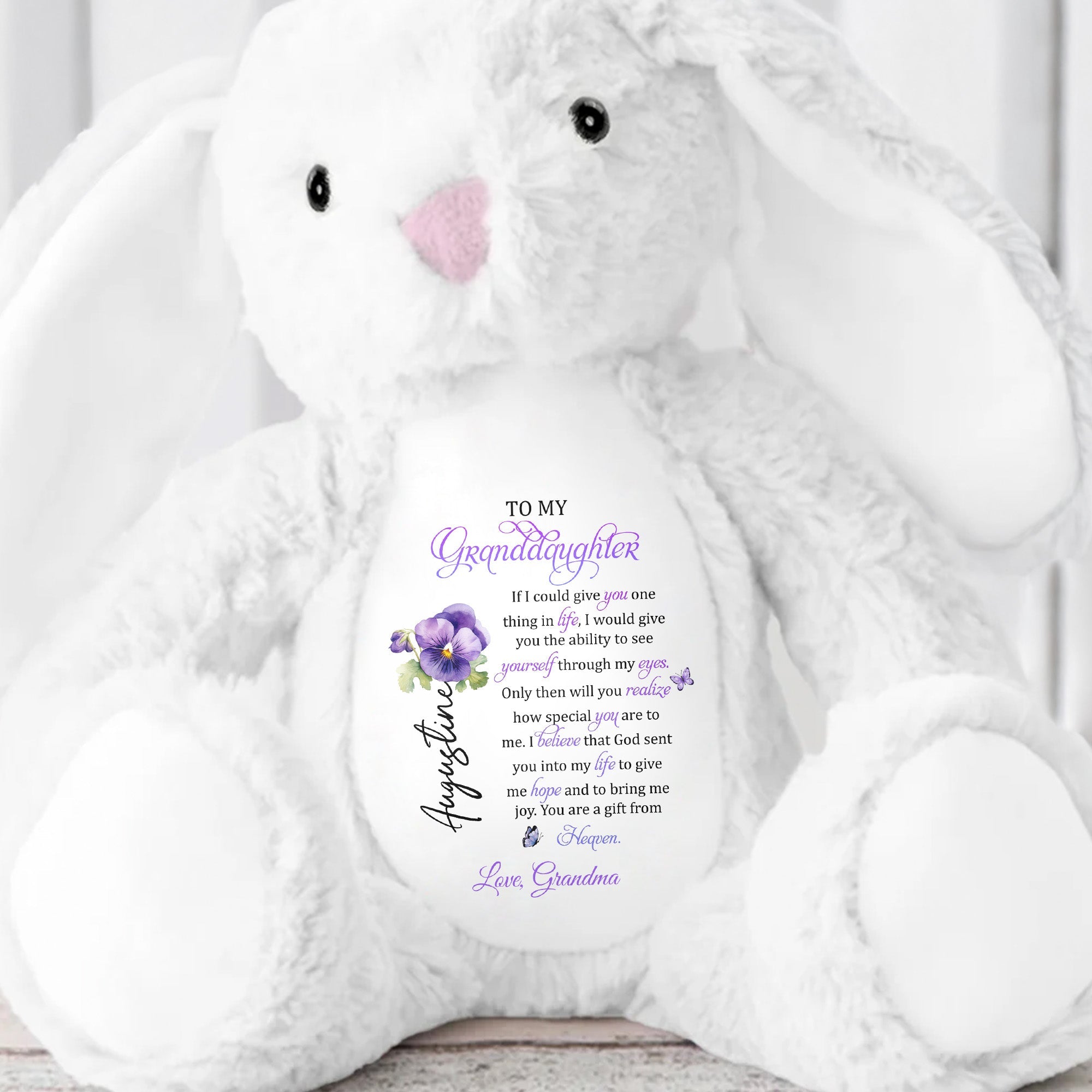 To My Granddaughter, If I Could Give You One Thing In Life, Stuffed Bunny And Flower - Personalized Stuffed Bunny - GDT272_BUN