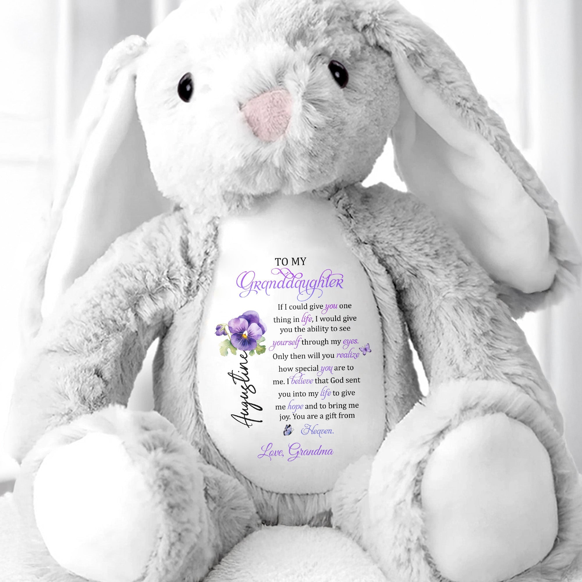 To My Granddaughter, If I Could Give You One Thing In Life, Stuffed Bunny And Flower - Personalized Stuffed Bunny - GDT272_BUN