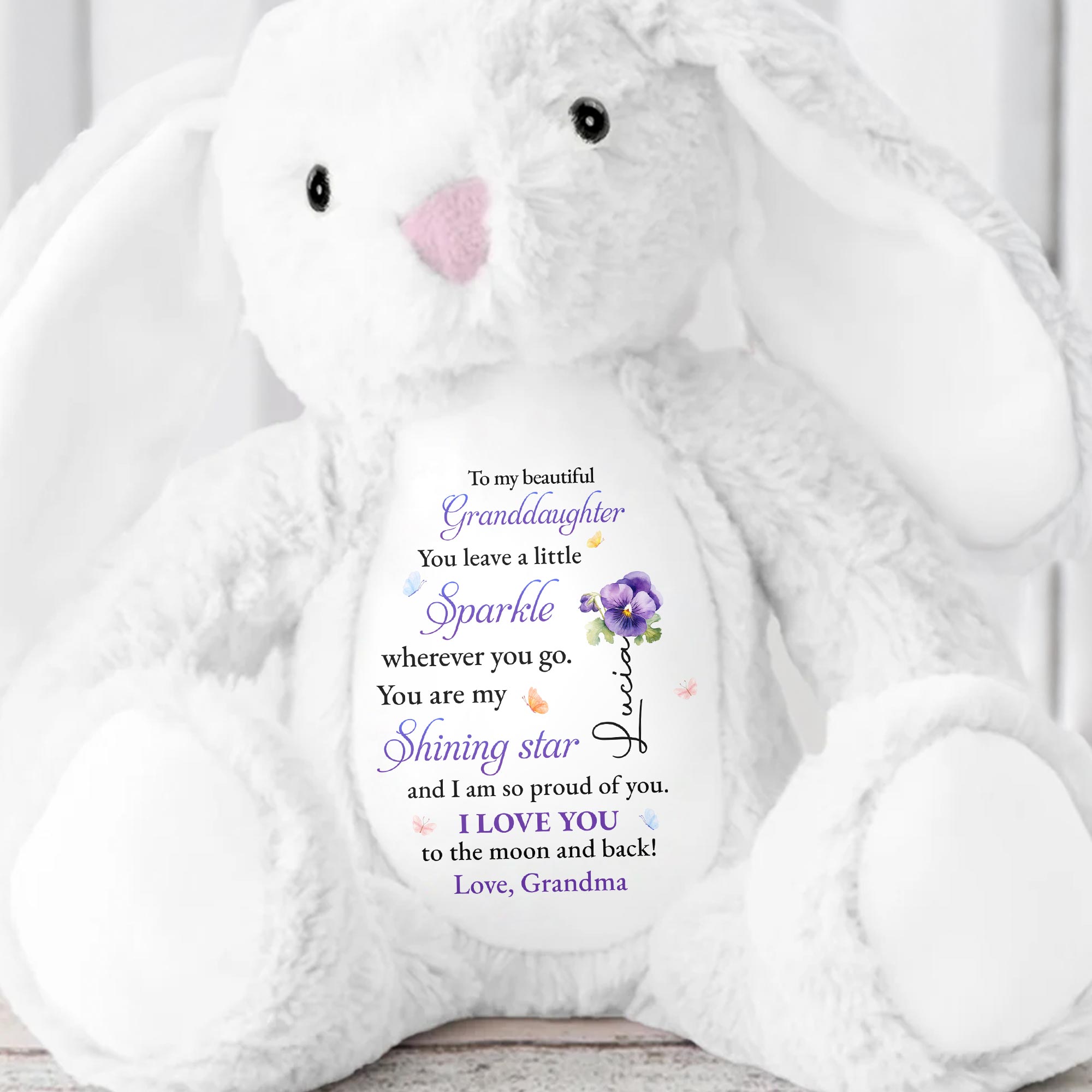 To My Beautiful Granddaughter, You Leave A Little Sparkle, Stars And Flowers - Personalized Stuffed Bunny - GDT273_BUN
