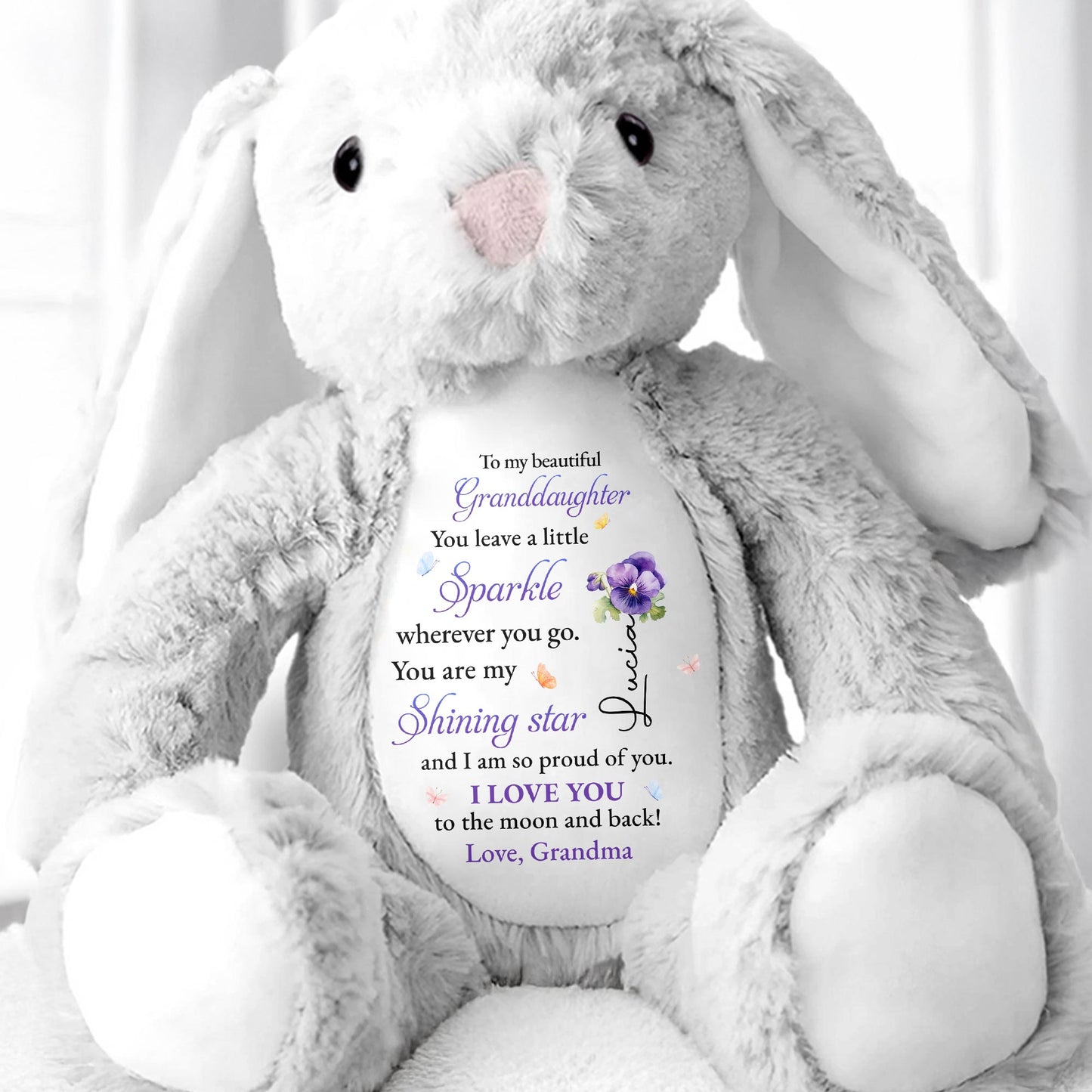 To My Beautiful Granddaughter, You Leave A Little Sparkle, Stars And Flowers - Personalized Stuffed Bunny - GDT273_BUN