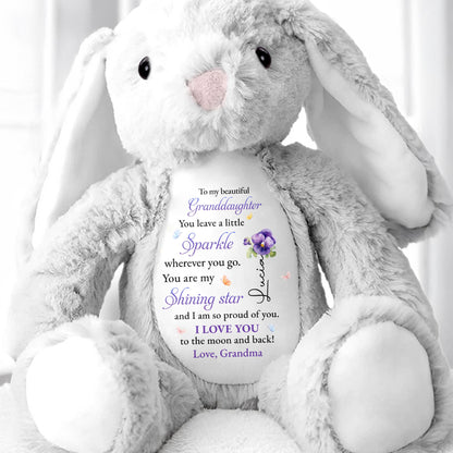 To My Beautiful Granddaughter, You Leave A Little Sparkle, Stars And Flowers - Personalized Stuffed Bunny - GDT273_BUN