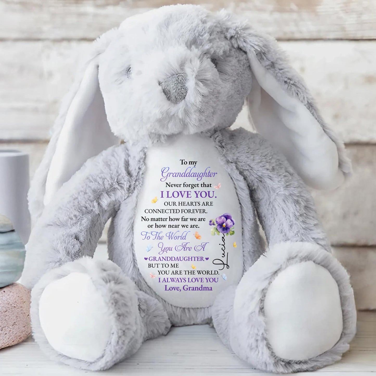 To My Granddaughter, Never Forget That I Love You, Bunny and Flowers - Personalized Stuffed Bunny - GDT277_BUN