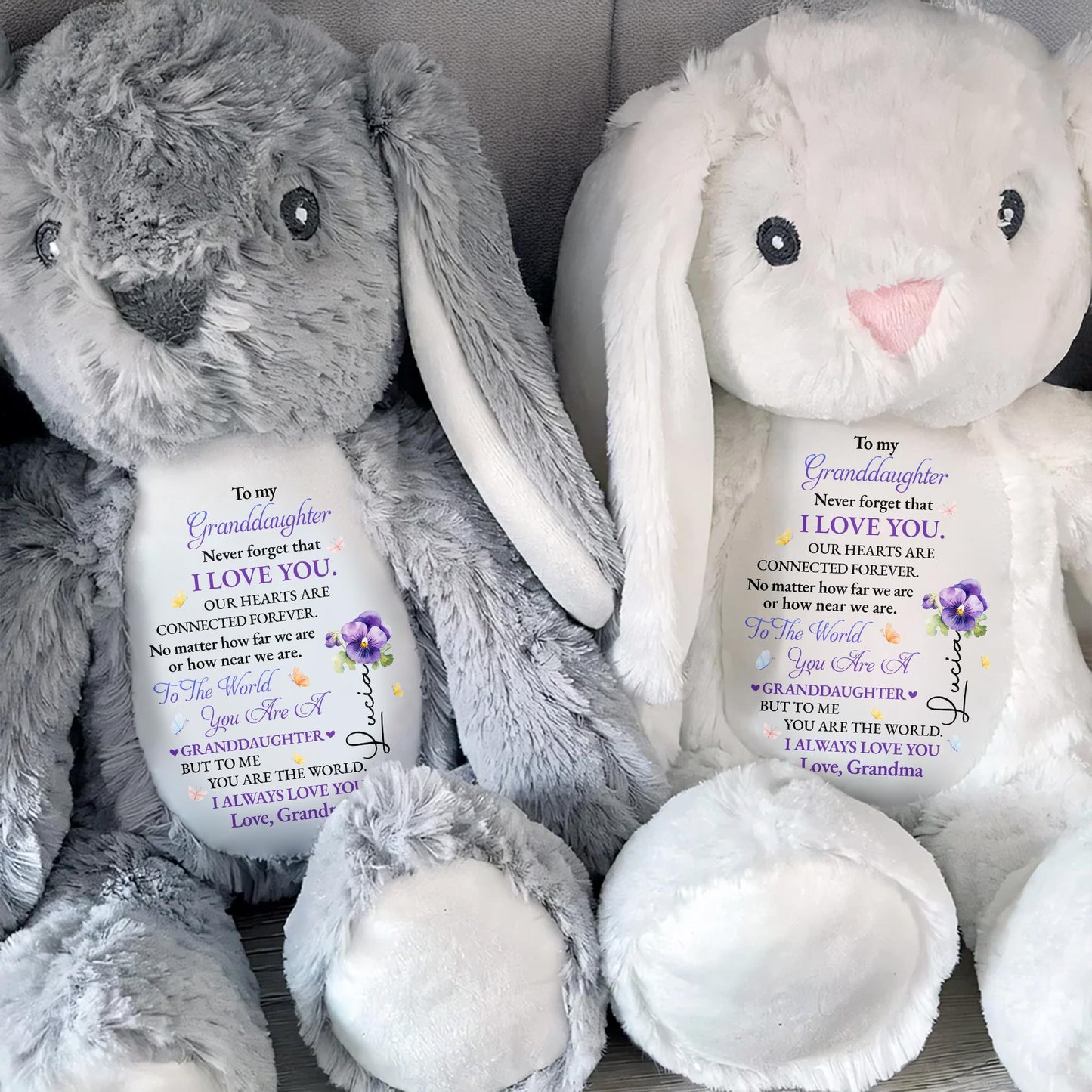 To My Granddaughter, Never Forget That I Love You, Bunny and Flowers - Personalized Stuffed Bunny - GDT277_BUN