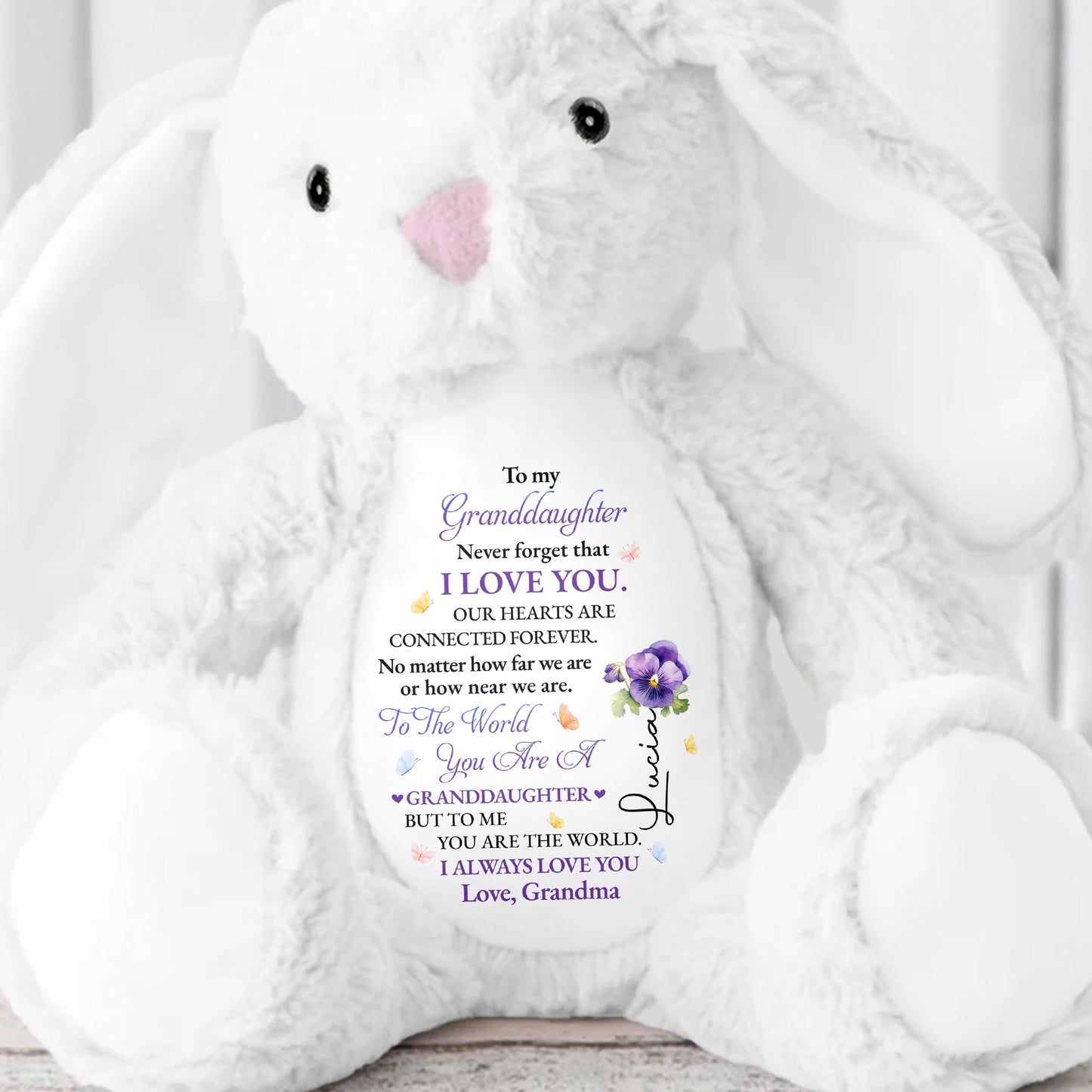 To My Granddaughter, Never Forget That I Love You, Bunny and Flowers - Personalized Stuffed Bunny - GDT277_BUN