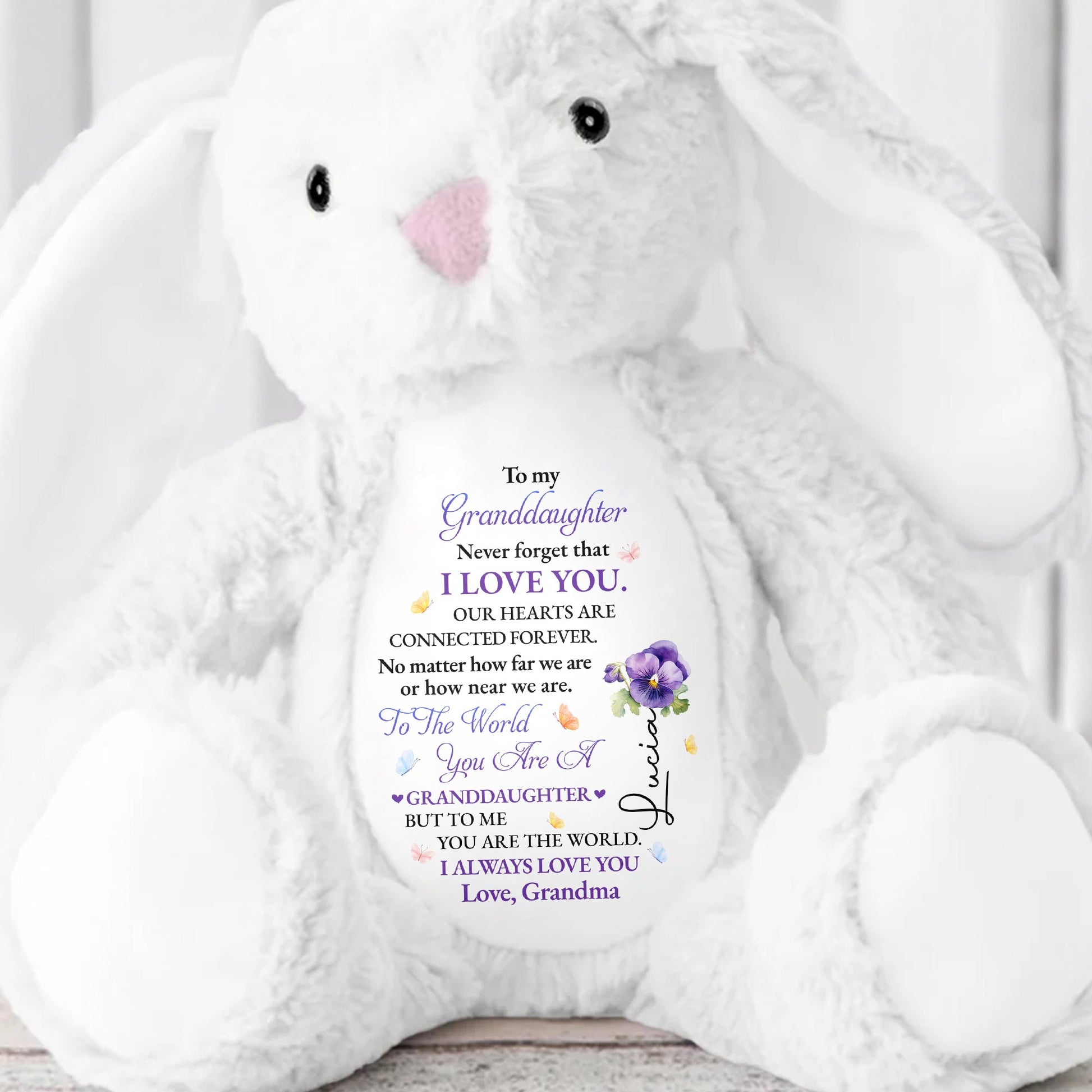 To My Granddaughter, Never Forget That I Love You, Bunny and Flowers - Personalized Stuffed Bunny - GDT277_BUN