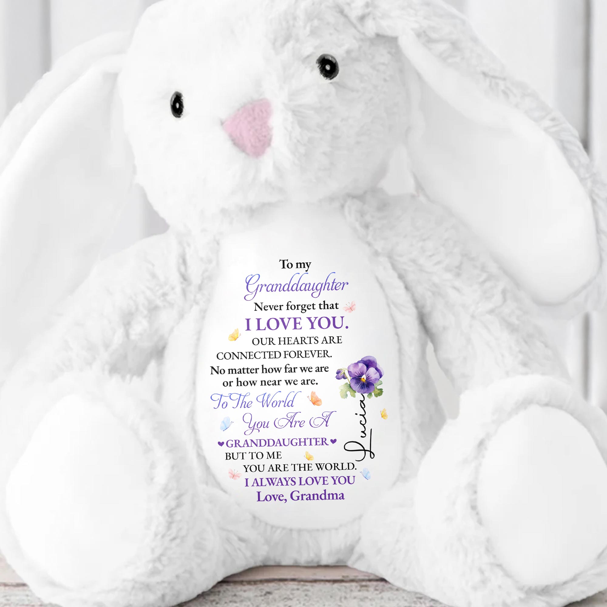 To My Granddaughter, Never Forget That I Love You, Bunny and Flowers - Personalized Stuffed Bunny - GDT277_BUN