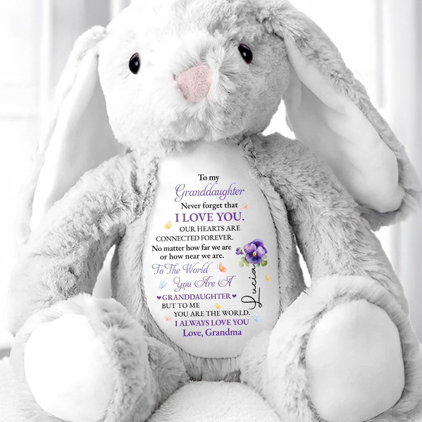 To My Granddaughter, Never Forget That I Love You, Bunny and Flowers - Personalized Stuffed Bunny - GDT277_BUN