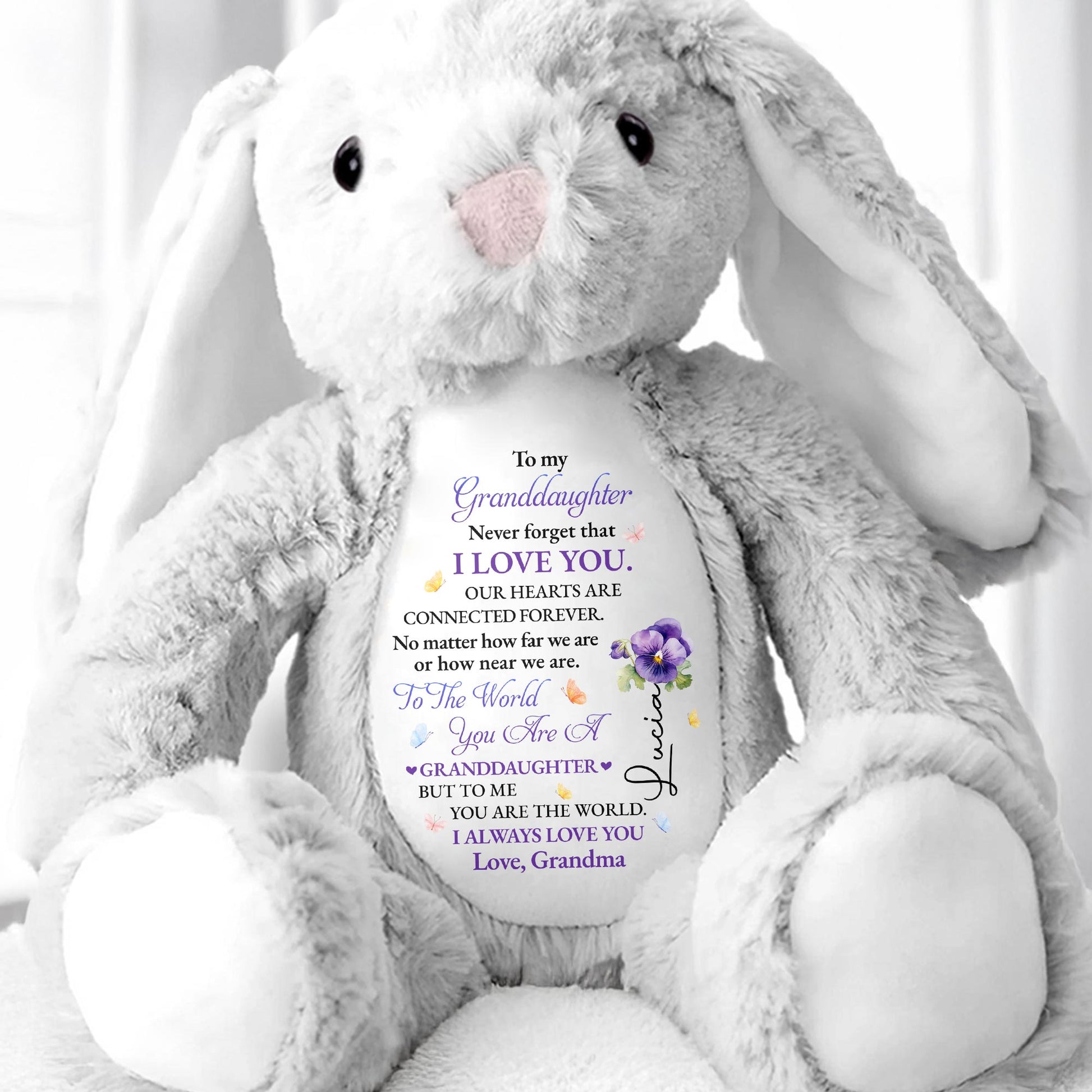 To My Granddaughter, Never Forget That I Love You, Bunny and Flowers - Personalized Stuffed Bunny - GDT277_BUN