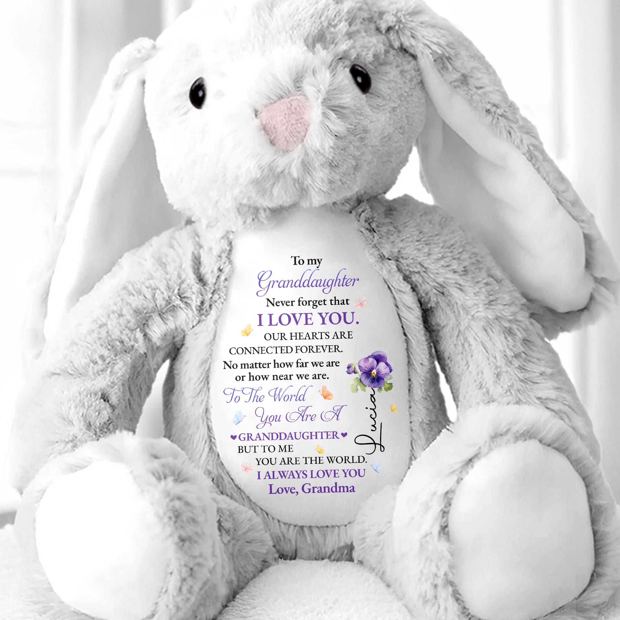 To My Granddaughter, Never Forget That I Love You, Bunny and Flowers - Personalized Stuffed Bunny - GDT277_BUN