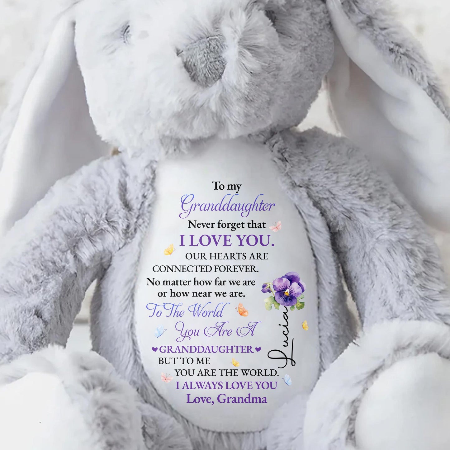 To My Granddaughter, Never Forget That I Love You, Bunny and Flowers - Personalized Stuffed Bunny - GDT277_BUN