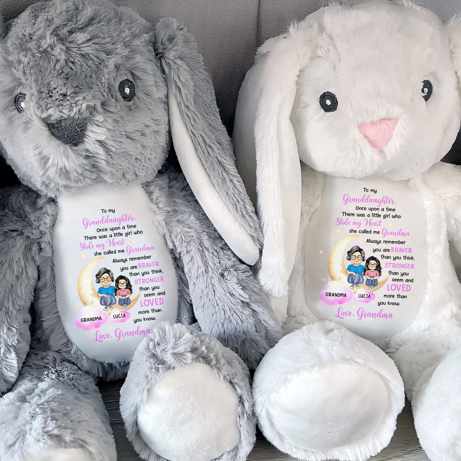 To My Granddaughter, There Once Upon A Time There Was A Little Girl Who Stole My Heart, She Called Me Grandma - Personalized Stuffed Bunny - GDT279_BUN