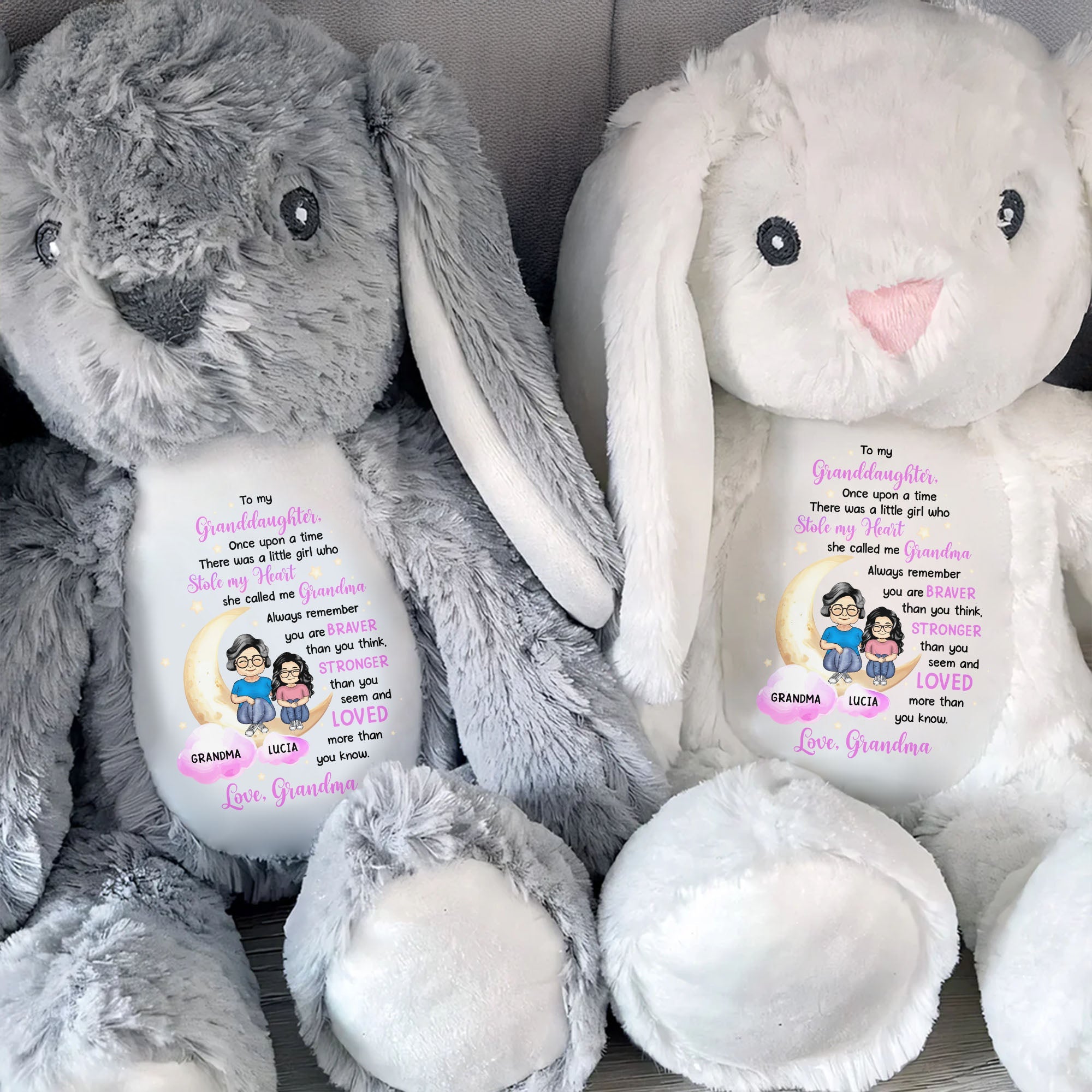 To My Granddaughter, There Once Upon A Time There Was A Little Girl Who Stole My Heart, She Called Me Grandma - Personalized Stuffed Bunny - GDT279_BUN