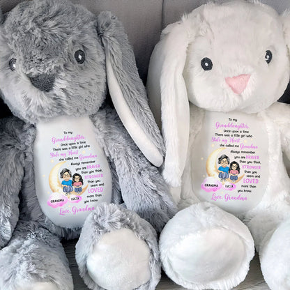 To My Granddaughter, There Once Upon A Time There Was A Little Girl Who Stole My Heart, She Called Me Grandma - Personalized Stuffed Bunny - GDT279_BUN