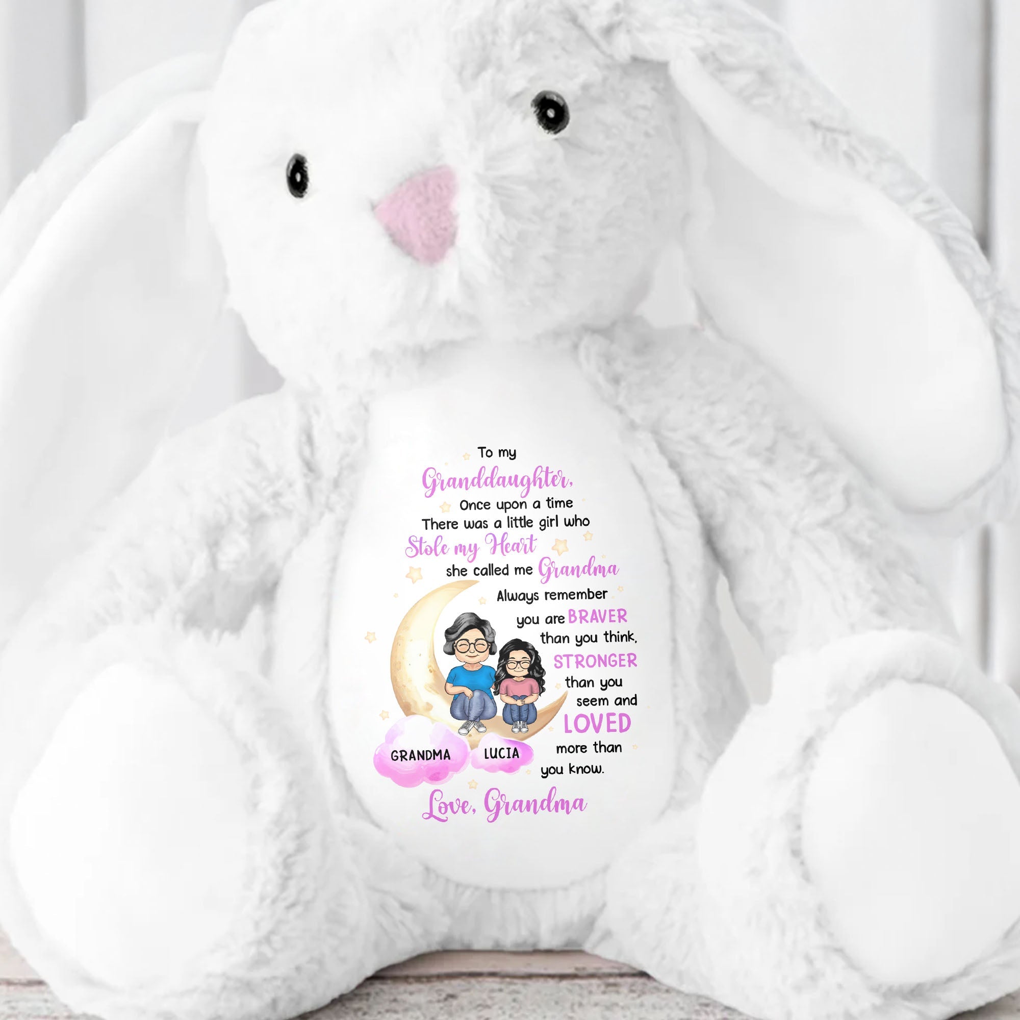 To My Granddaughter, There Once Upon A Time There Was A Little Girl Who Stole My Heart, She Called Me Grandma - Personalized Stuffed Bunny - GDT279_BUN