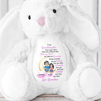 To My Granddaughter, There Once Upon A Time There Was A Little Girl Who Stole My Heart, She Called Me Grandma - Personalized Stuffed Bunny - GDT279_BUN