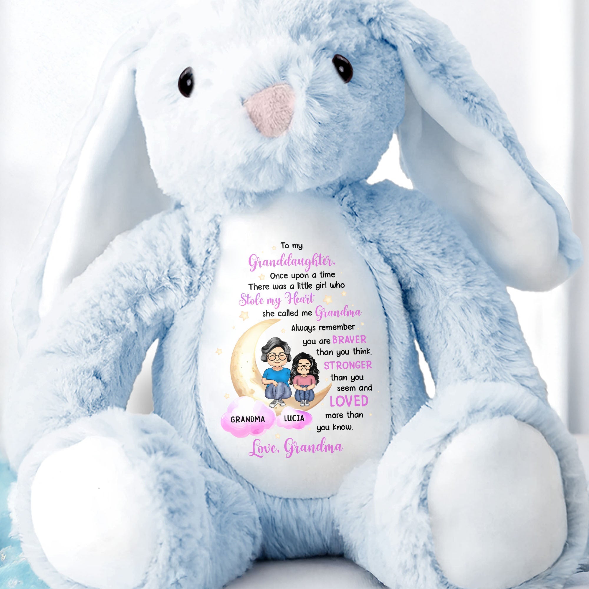 To My Granddaughter, There Once Upon A Time There Was A Little Girl Who Stole My Heart, She Called Me Grandma - Personalized Stuffed Bunny - GDT279_BUN