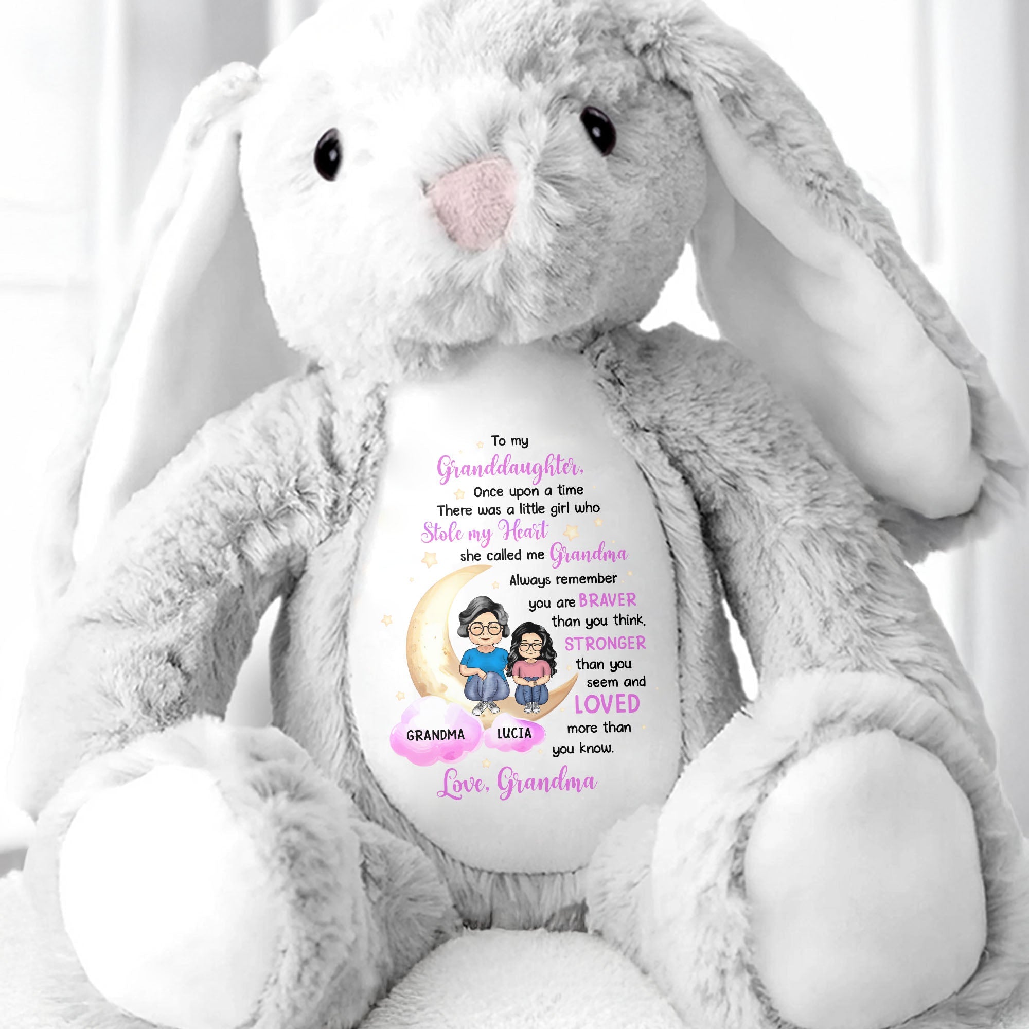 To My Granddaughter, There Once Upon A Time There Was A Little Girl Who Stole My Heart, She Called Me Grandma - Personalized Stuffed Bunny - GDT279_BUN
