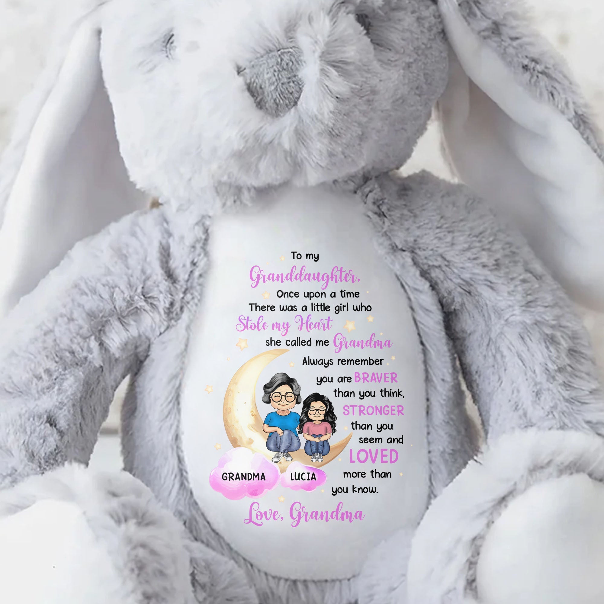 To My Granddaughter, There Once Upon A Time There Was A Little Girl Who Stole My Heart, She Called Me Grandma - Personalized Stuffed Bunny - GDT279_BUN