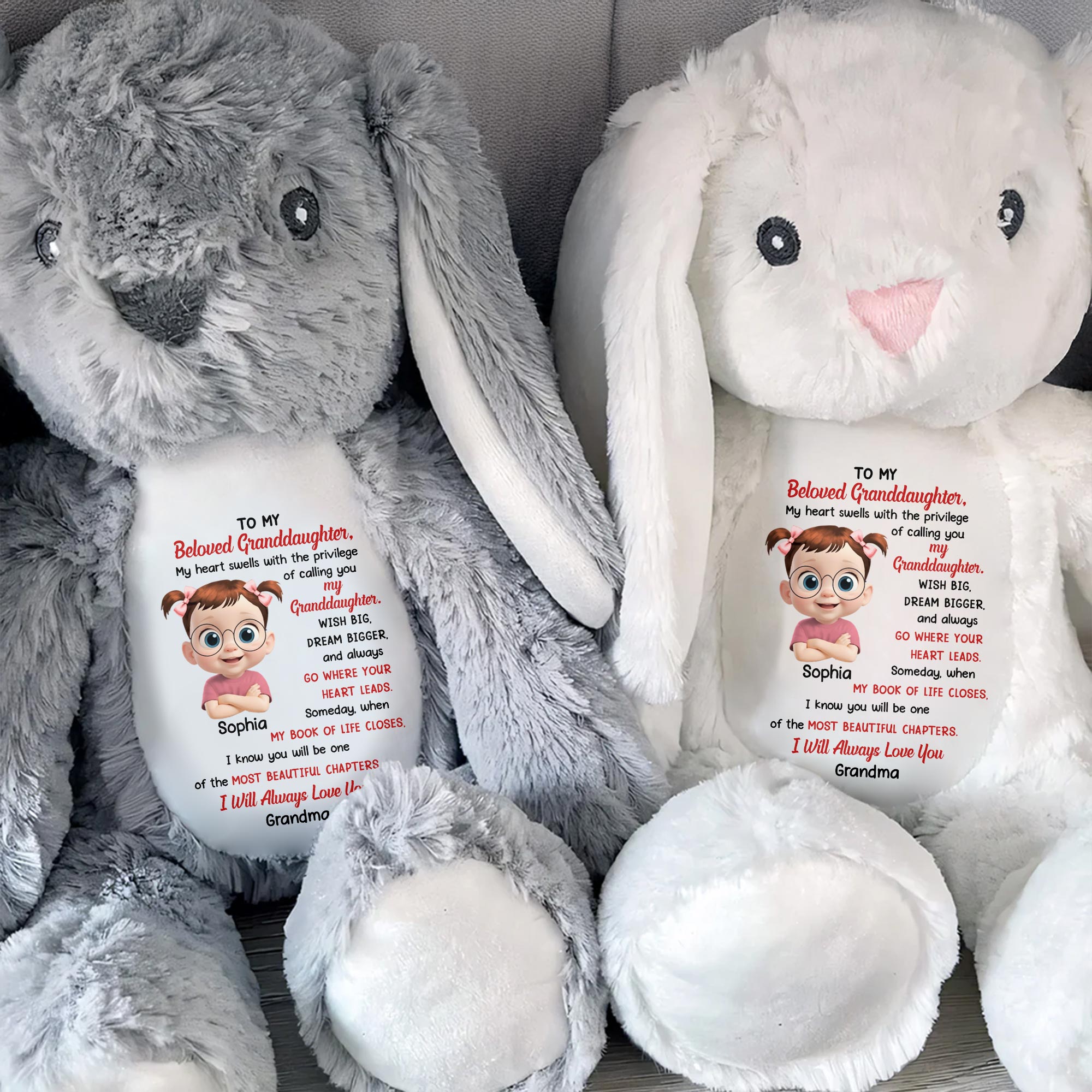 To My Beloved Granddaughter, Wish Big, Dream Bigger, Stuffed Bunny - Personalized Stuffed Bunny - GDT281_BUN