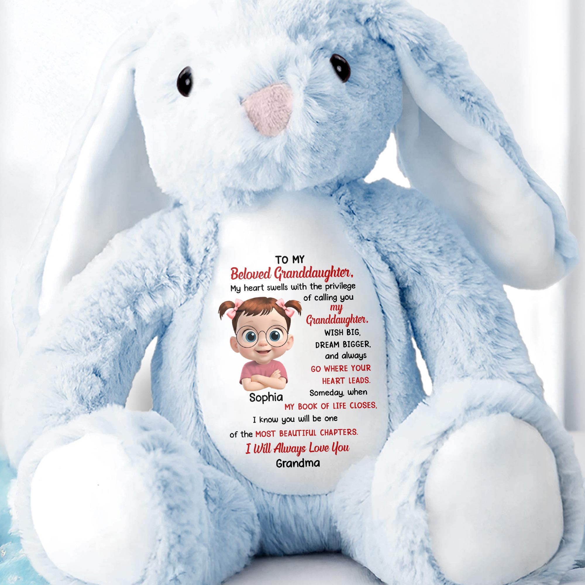 To My Beloved Granddaughter, Wish Big, Dream Bigger, Stuffed Bunny - Personalized Stuffed Bunny - GDT281_BUN
