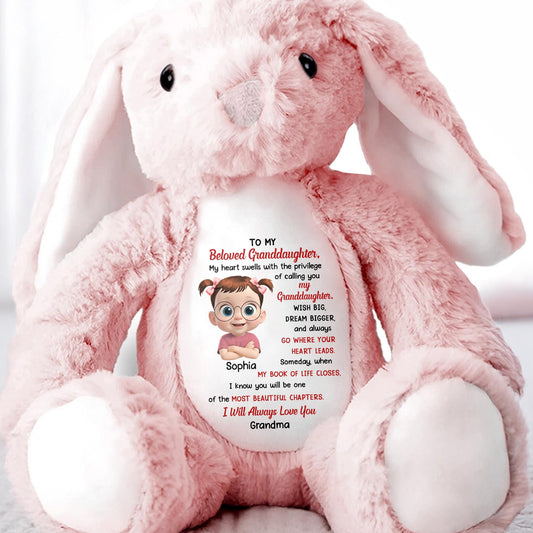 To My Beloved Granddaughter, Wish Big, Dream Bigger, Stuffed Bunny - Personalized Stuffed Bunny - GDT281_BUN