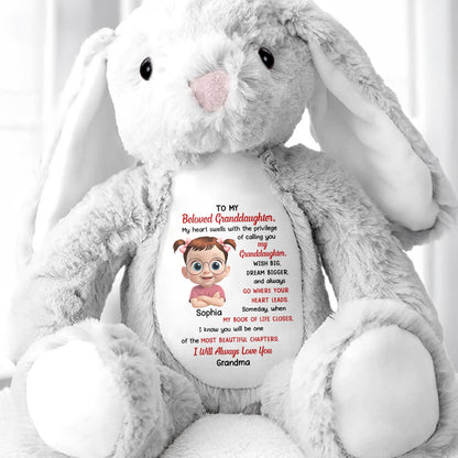 To My Beloved Granddaughter, Wish Big, Dream Bigger, Stuffed Bunny - Personalized Stuffed Bunny - GDT281_BUN