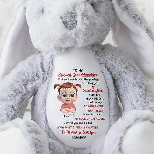 To My Beloved Granddaughter, Wish Big, Dream Bigger, Stuffed Bunny - Personalized Stuffed Bunny - GDT281_BUN
