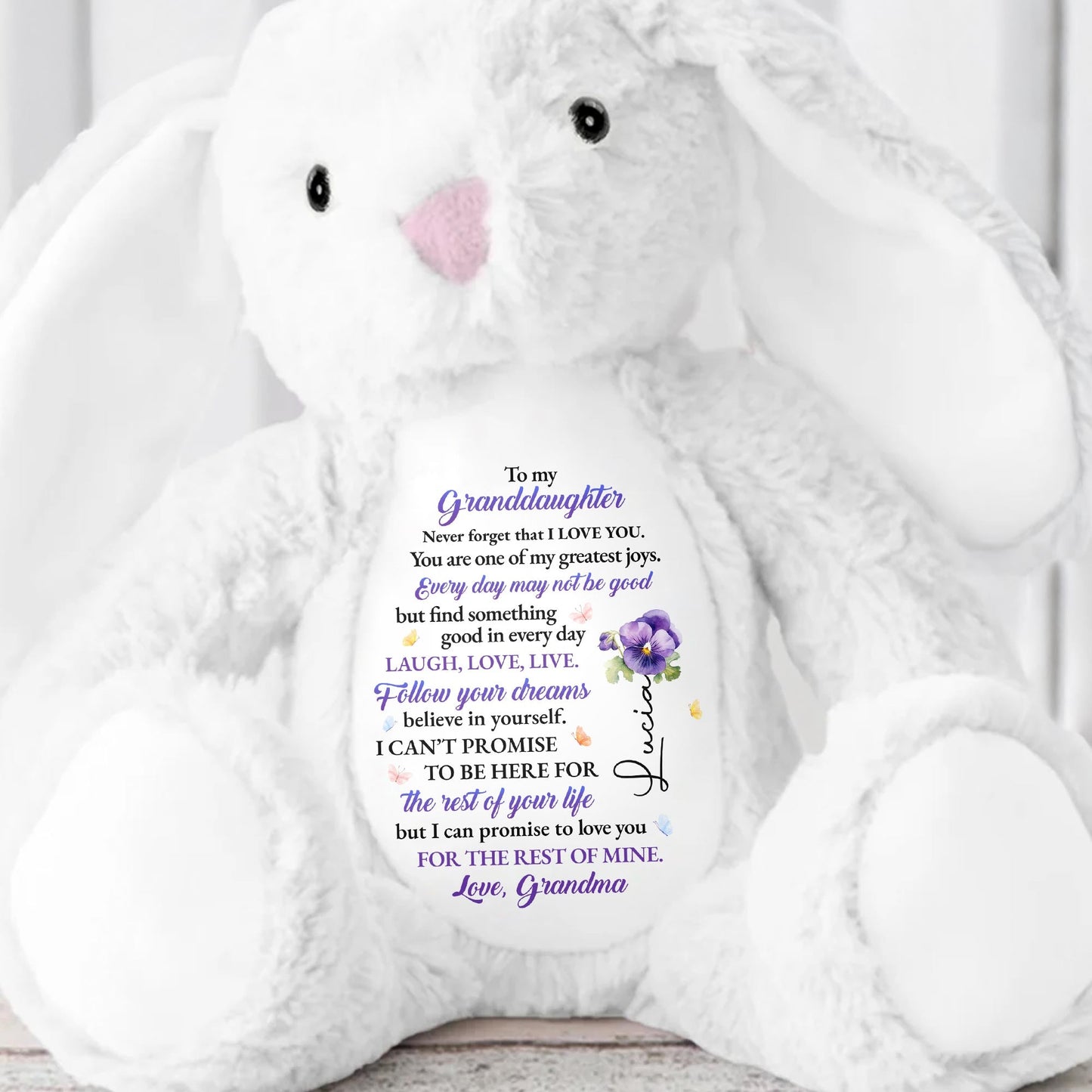 To My Granddaughter, Never Forget That I Love You, Stuffed Bunny And Flowers - Personalized Stuffed Bunny - GDT282_BUN