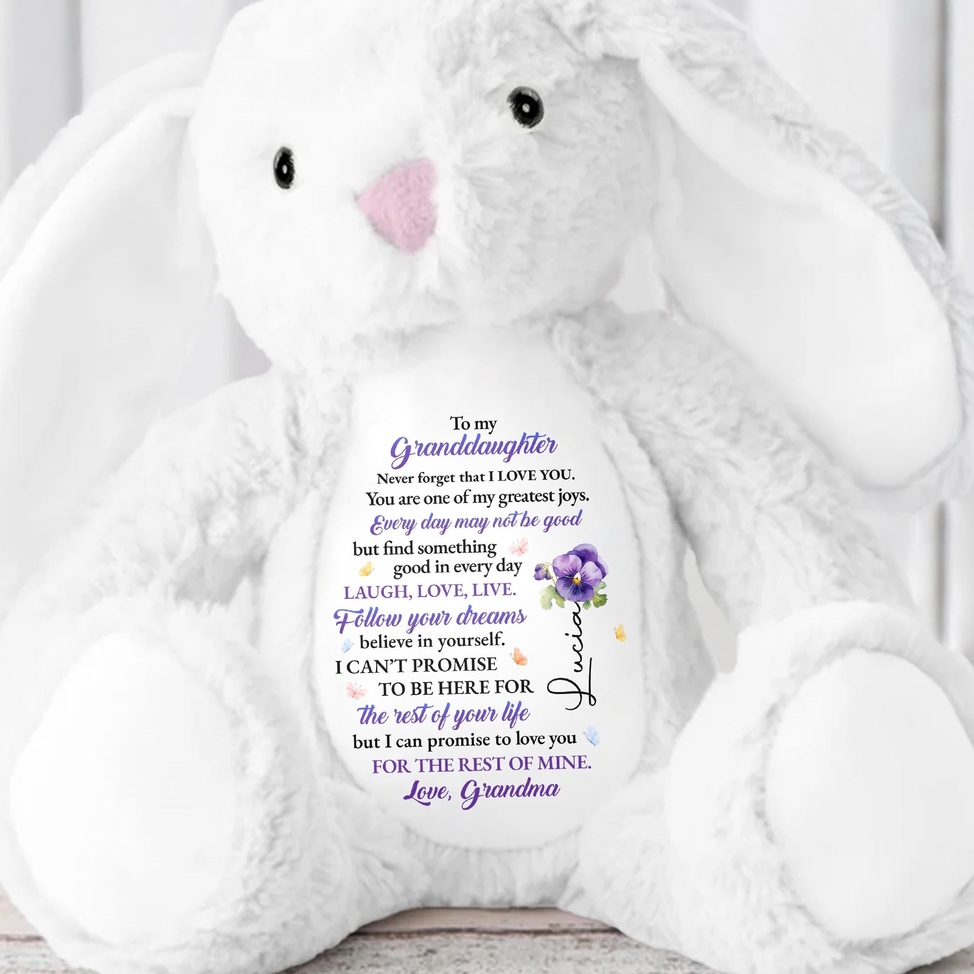 To My Granddaughter, Never Forget That I Love You, Stuffed Bunny And Flowers - Personalized Stuffed Bunny - GDT282_BUN