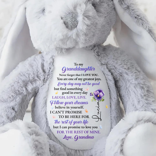 To My Granddaughter, Never Forget That I Love You, Stuffed Bunny And Flowers - Personalized Stuffed Bunny - GDT282_BUN