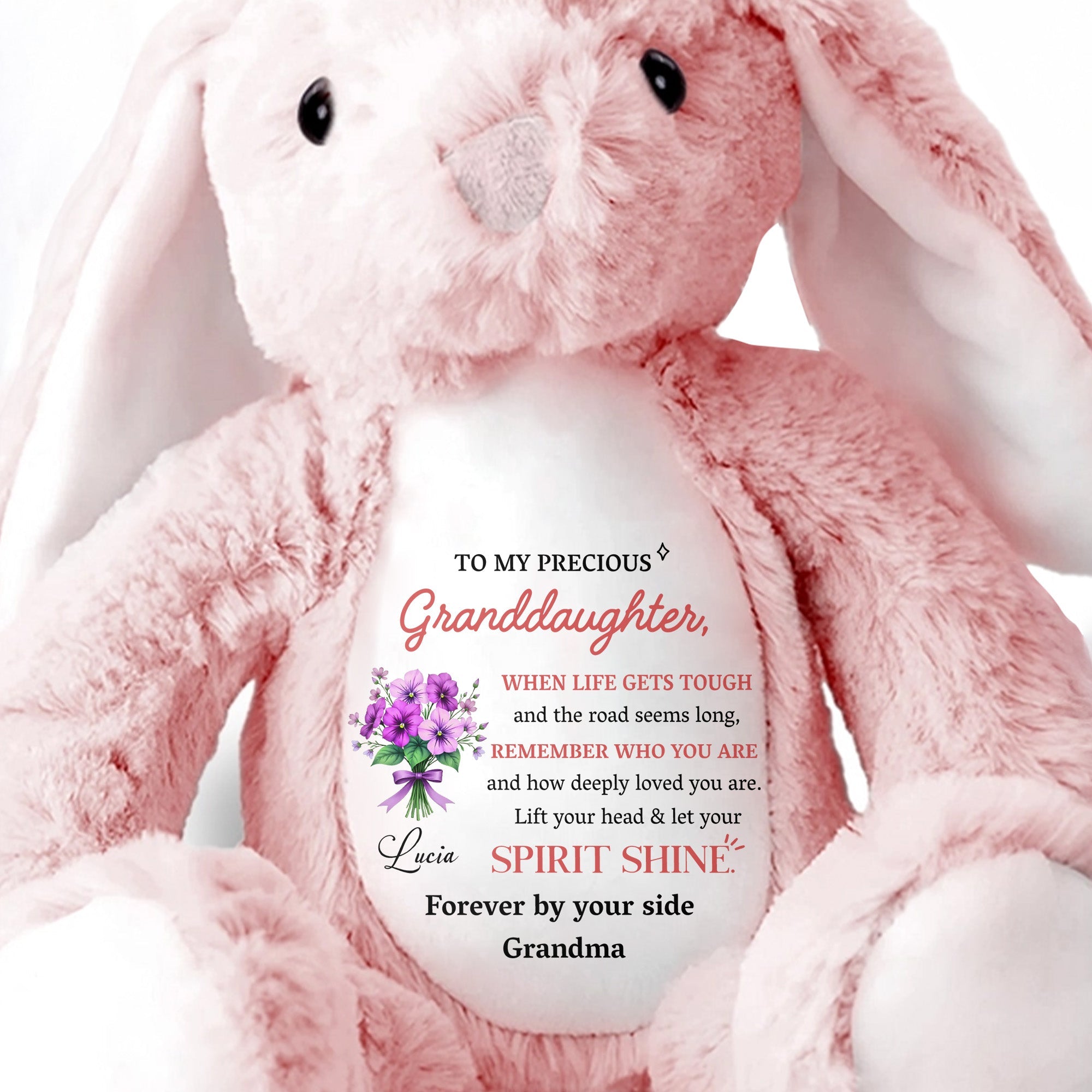 To My Precious Granddaughter, Remember Who You Are, Bunny and Flowers - Personalized Stuffed Bunny - GDT284_BUN
