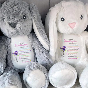 TO MY Granddaughter, Hug This Bunny And I'll Be Hugging You, Bunny And Flowers - Personalized Stuffed Bunny - GDT286_BUN