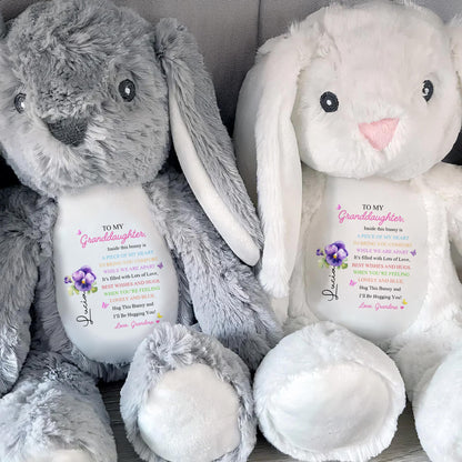 TO MY Granddaughter, Hug This Bunny And I'll Be Hugging You, Bunny And Flowers - Personalized Stuffed Bunny - GDT286_BUN