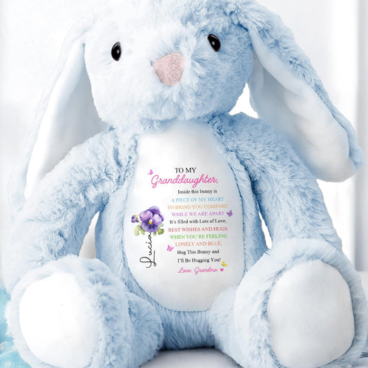 TO MY Granddaughter, Hug This Bunny And I'll Be Hugging You, Bunny And Flowers - Personalized Stuffed Bunny - GDT286_BUN