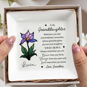 To My Granddaughter, Remember Your Strength and Love - Personalized Custom Jewelry Dish, Square Ceramic Dish - GDT293_SCRD