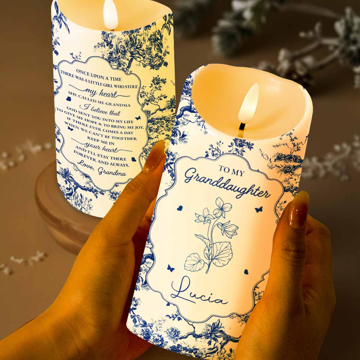 To My Granddaughter, Once Upon A Time, Floral Theme - Personalized Custom LED Candle - GDT297_LECA