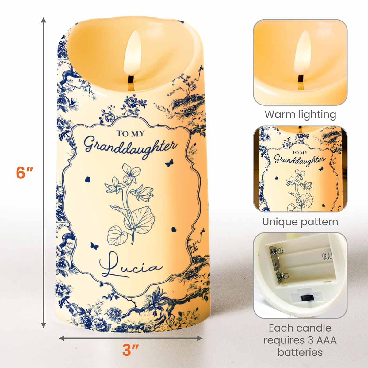 To My Granddaughter, Once Upon A Time, Floral Theme - Personalized Custom LED Candle - GDT297_LECA