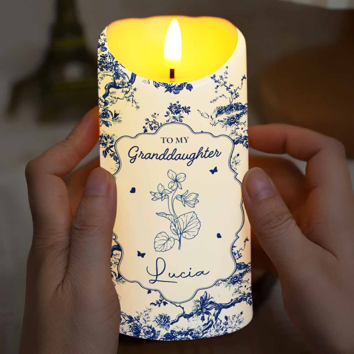 To My Granddaughter, Once Upon A Time, Floral Theme - Personalized Custom LED Candle - GDT297_LECA