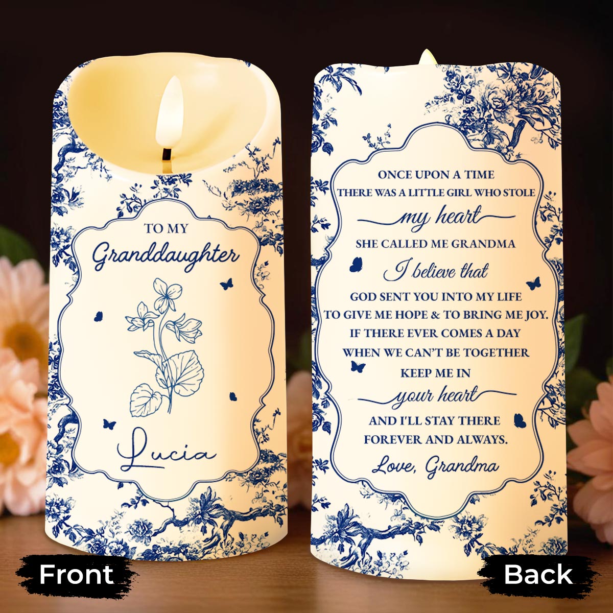 To My Granddaughter, Once Upon A Time, Floral Theme - Personalized Custom LED Candle - GDT297_LECA