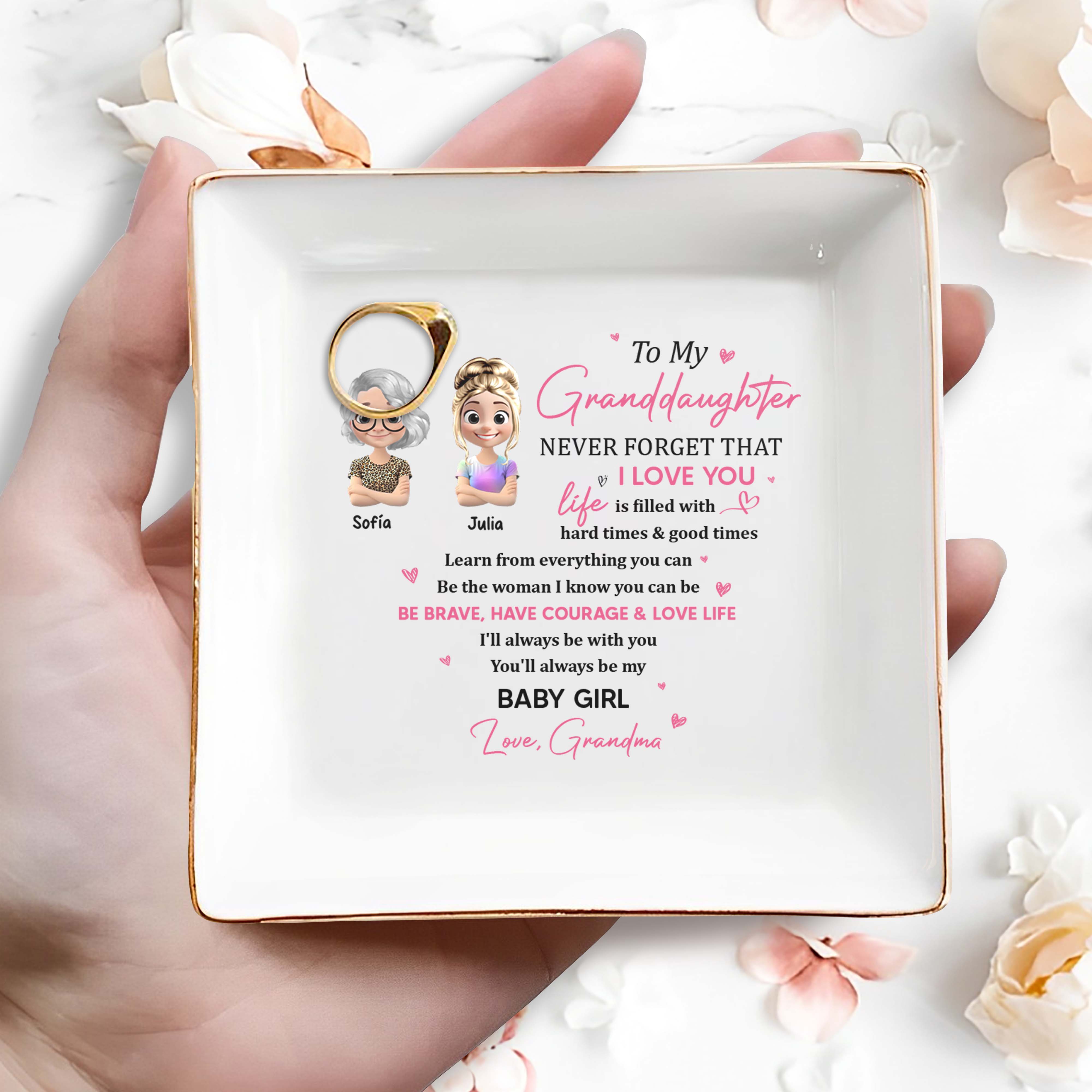 To My Granddaughter, Never Forget That I Love You - Personalized Custom Jewelry Dish, Square Ceramic Dish - GDT308_SCRD