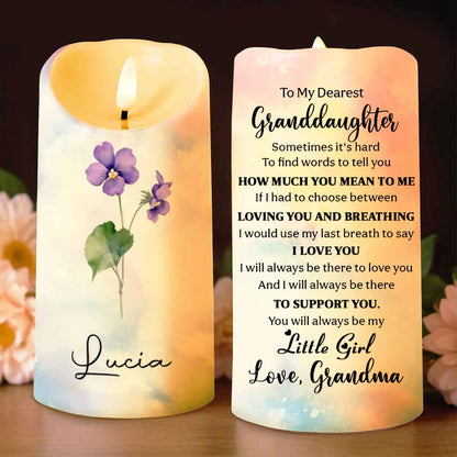 To My Dearest Granddaughter Love Grandma with Flowers - Personalized Custom LED Candle - GDT309_LECA
