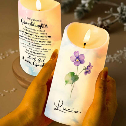 To My Dearest Granddaughter Love Grandma with Flowers - Personalized Custom LED Candle - GDT309_LECA