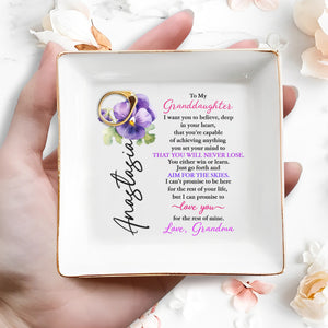 To My Granddaughter, Believe In Your Heart - Personalized Custom Jewelry Dish, Square Ceramic Dish - GDT310_SCRD