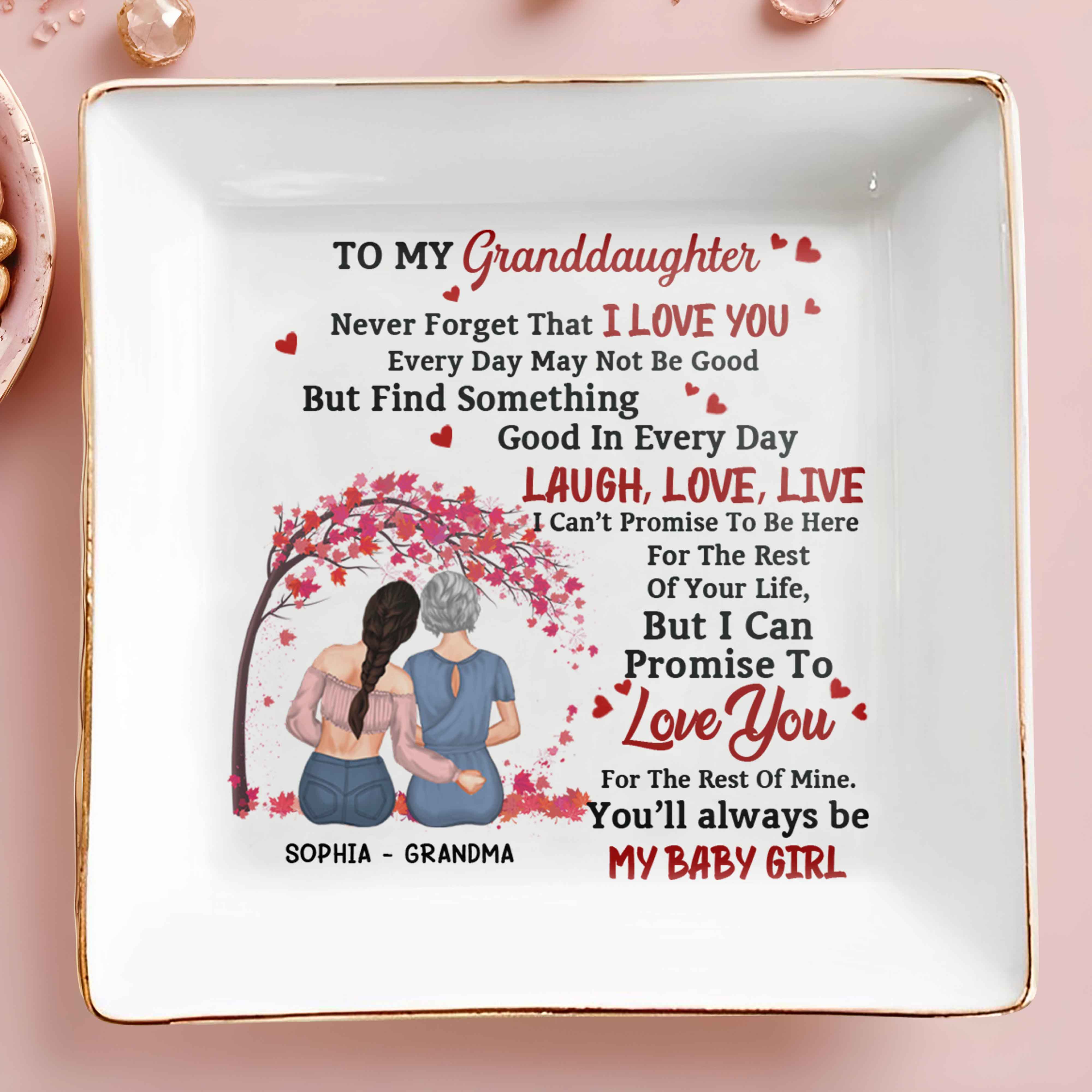 Never Forget That I Love You, Cherry Blossoms Heart Design - Personalized Custom Jewelry Dish, Square Ceramic Dish - GDT312_SCRD
