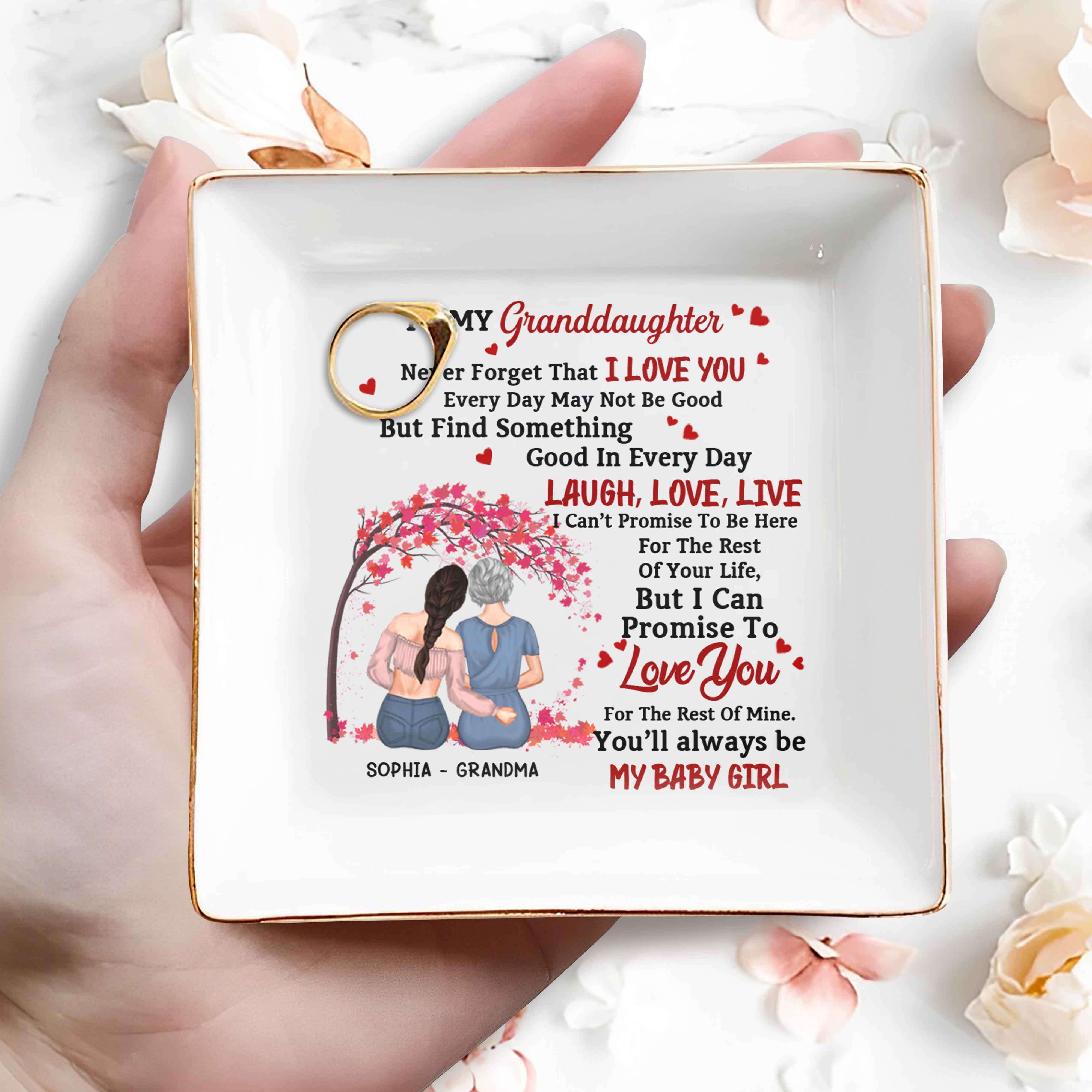 Never Forget That I Love You, Cherry Blossoms Heart Design - Personalized Custom Jewelry Dish, Square Ceramic Dish - GDT312_SCRD