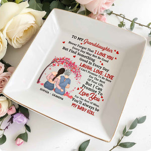 Never Forget That I Love You, Cherry Blossoms Heart Design - Personalized Custom Jewelry Dish, Square Ceramic Dish - GDT312_SCRD