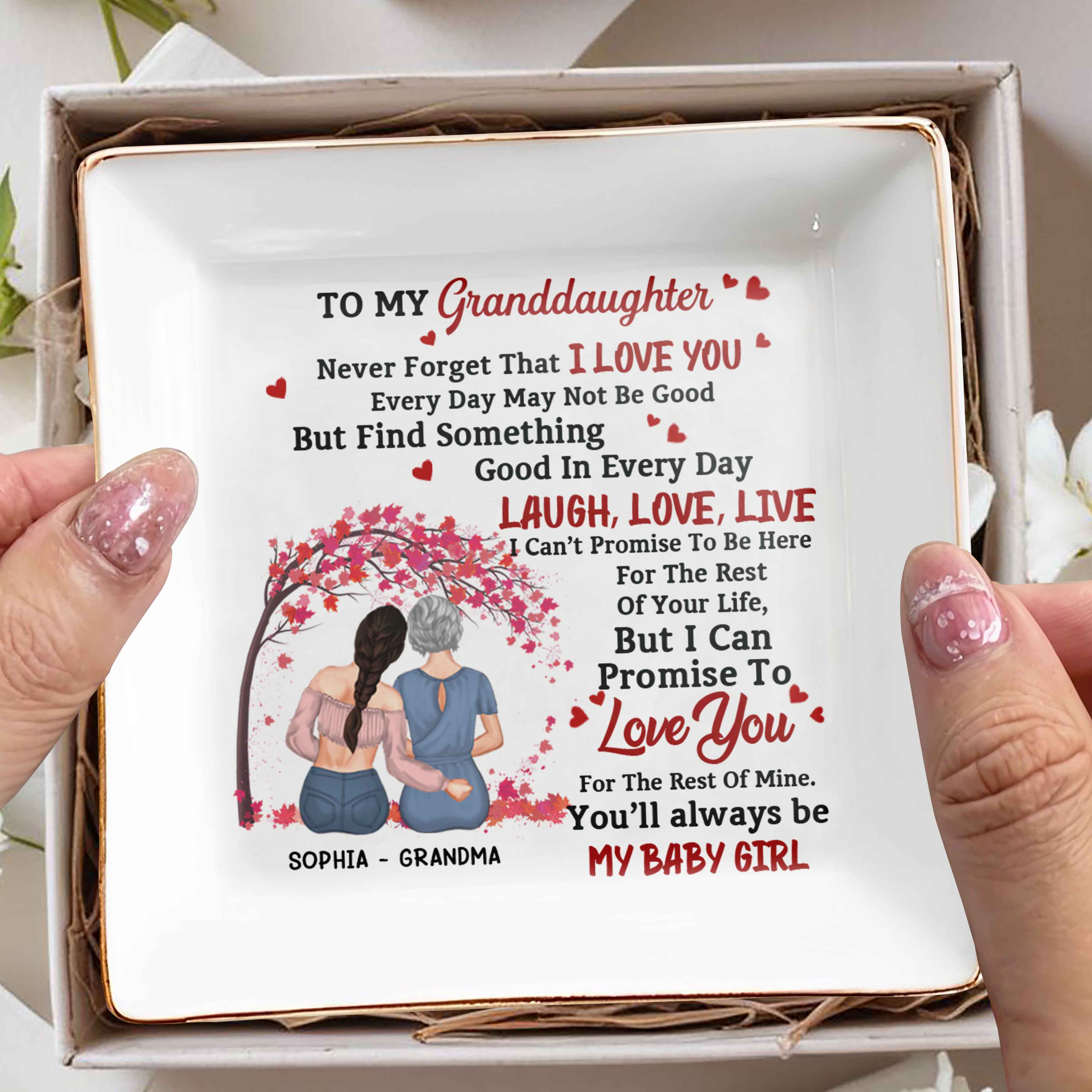 Never Forget That I Love You, Cherry Blossoms Heart Design - Personalized Custom Jewelry Dish, Square Ceramic Dish - GDT312_SCRD